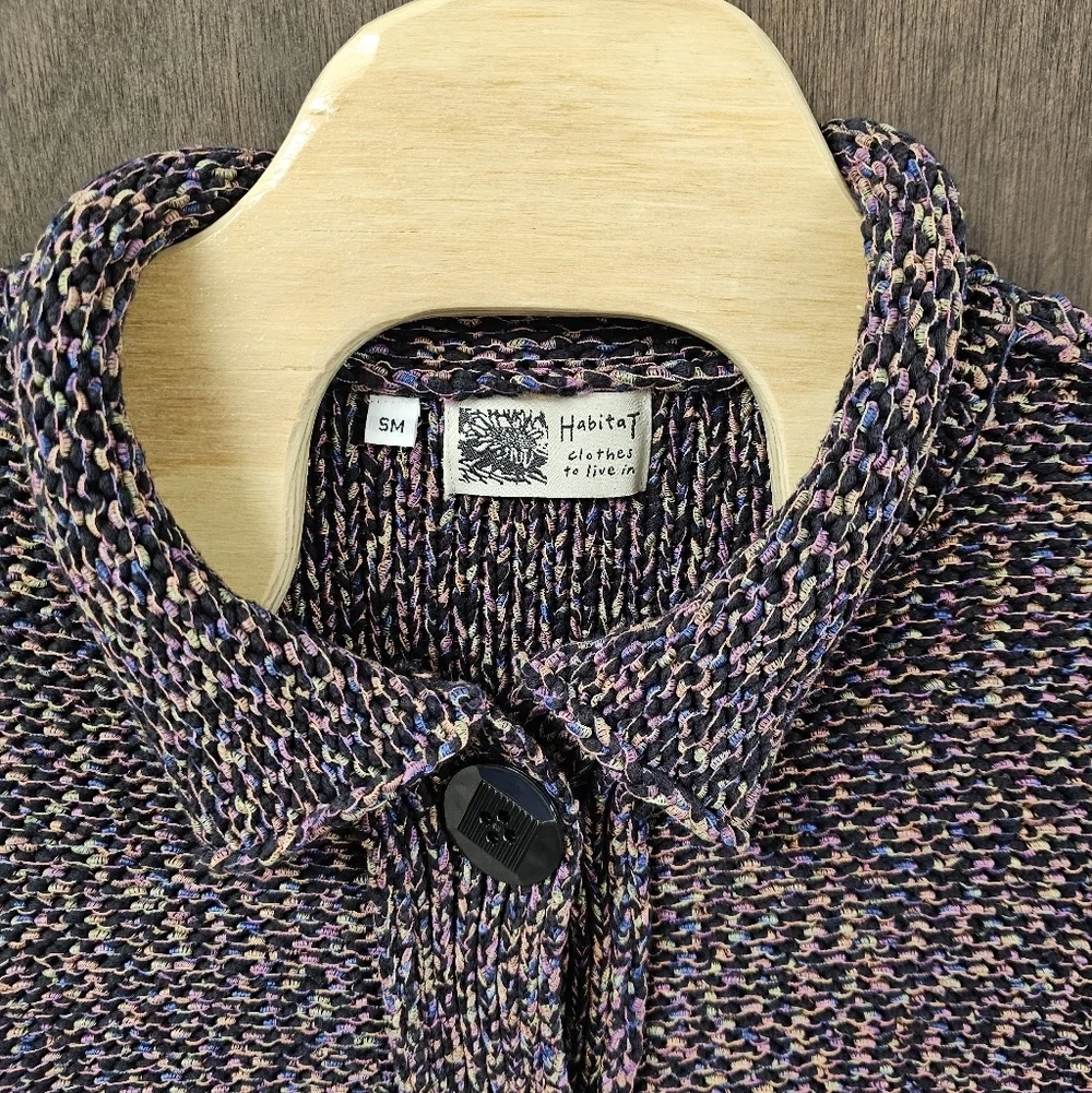 Habitat Multi Color Chunky Knit Button Lagenlook Cardigan Sweater Collared Small - Picture 4 of 9